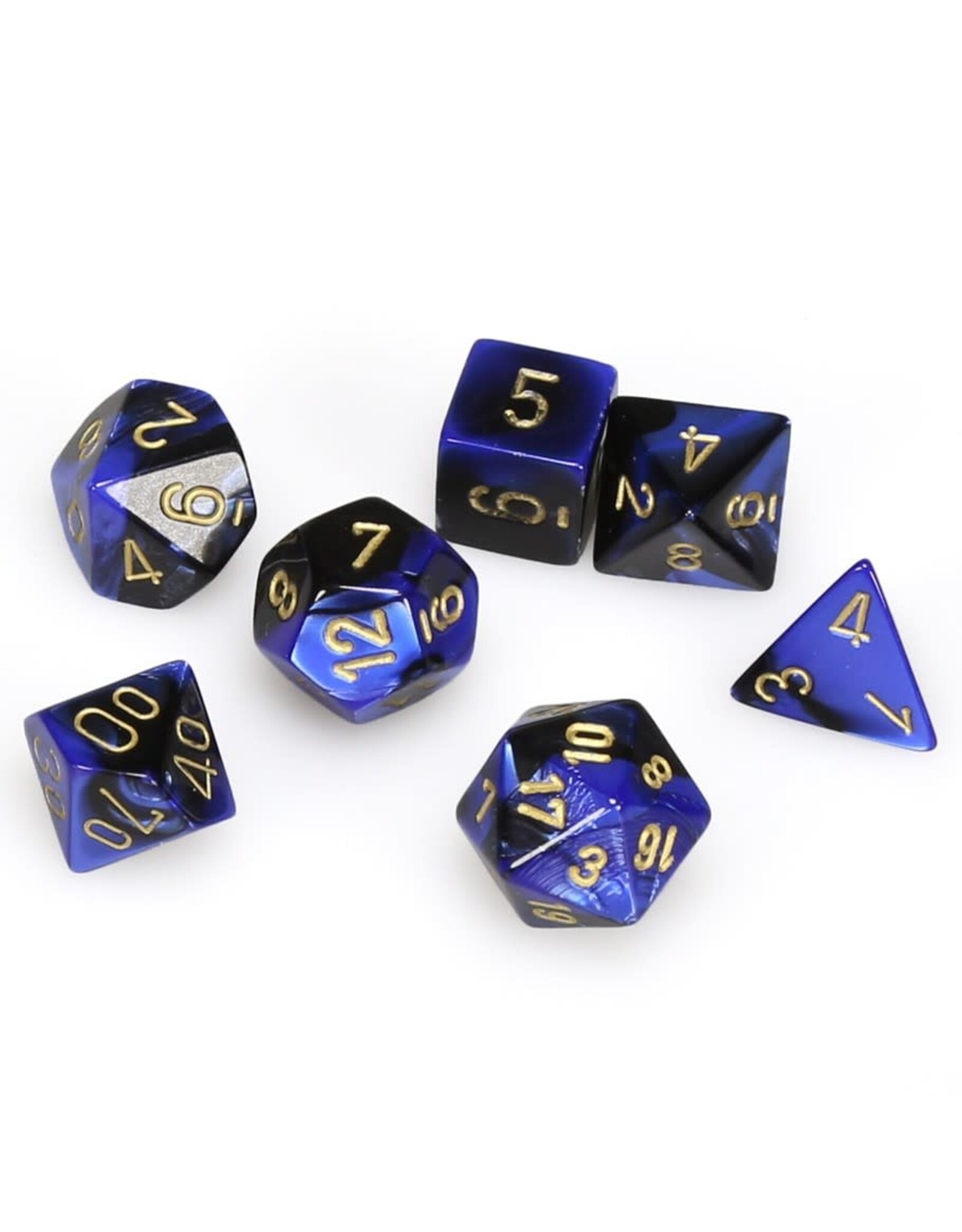 Chessex CHX Gemini Dice: Black-Blue/Gold Poly 7-Die Set 26435