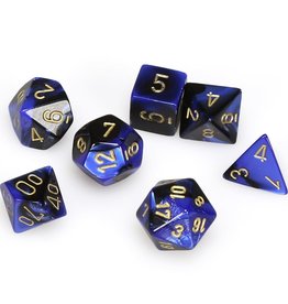 Chessex CHX Gemini Dice: Black-Blue/Gold Poly 7-Die Set 26435