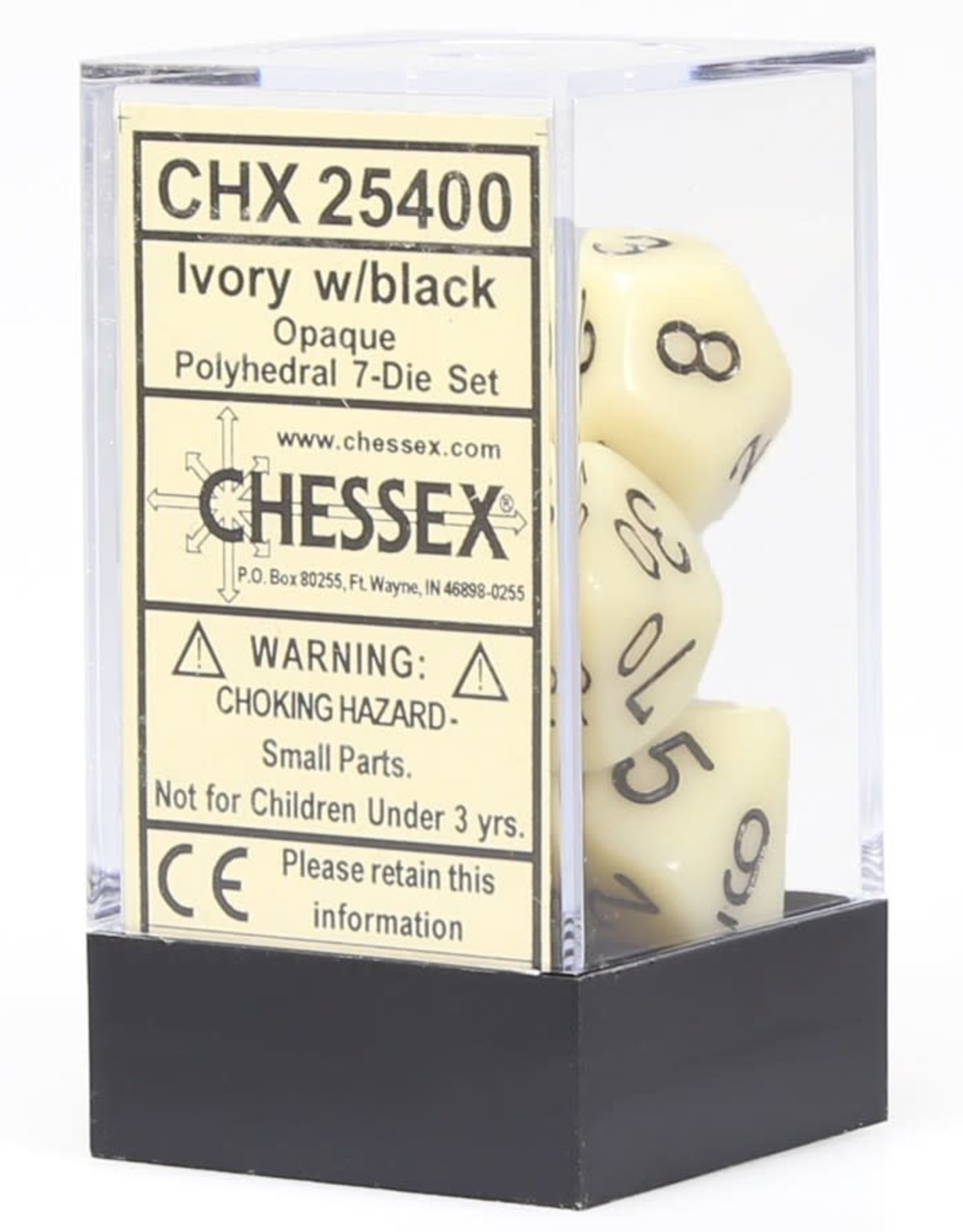 Chessex CHX Opaque Dice: Ivory/Black Poly 7-Die Set 25400