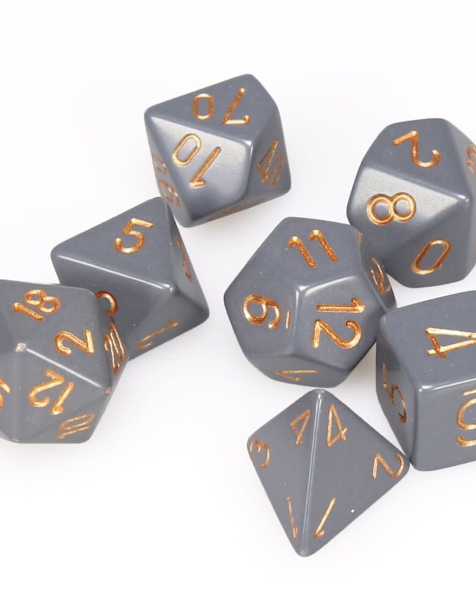 Chessex CHX Opaque Dice: Dark Grey/Copper Poly 7-Die Set 25420