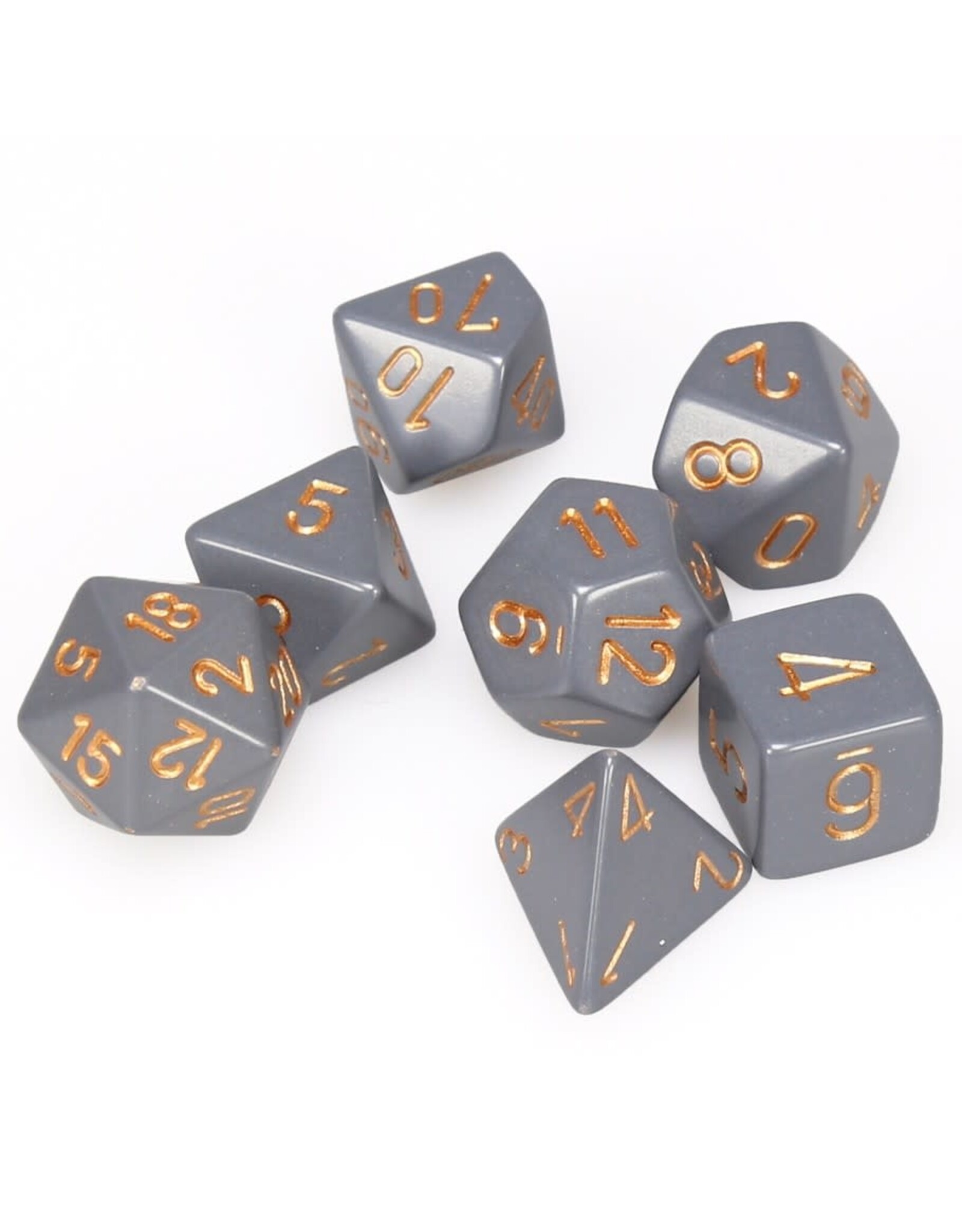 Chessex CHX Opaque Dice: Dark Grey/Copper Poly 7-Die Set 25420
