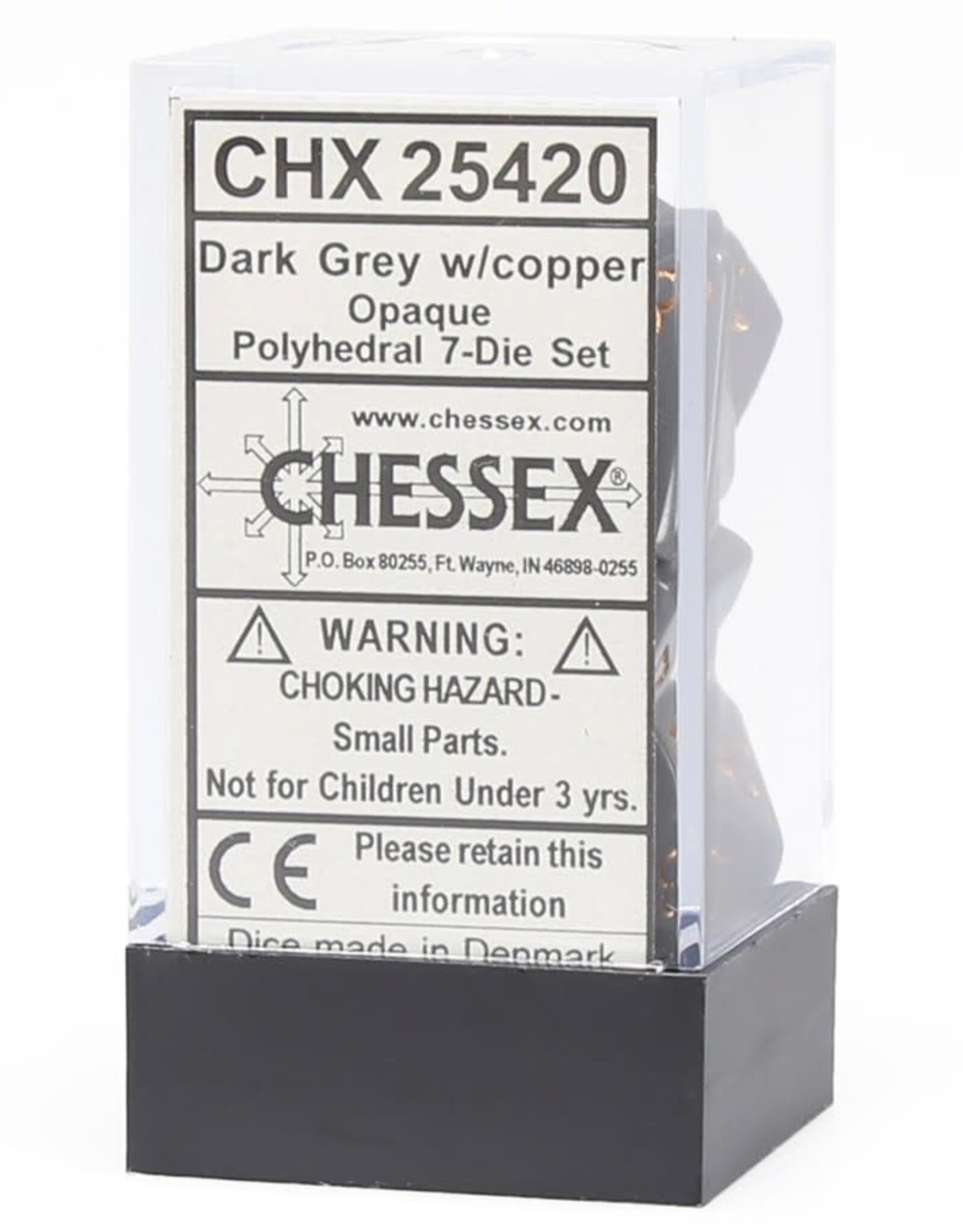 Chessex CHX Opaque Dice: Dark Grey/Copper Poly 7-Die Set 25420