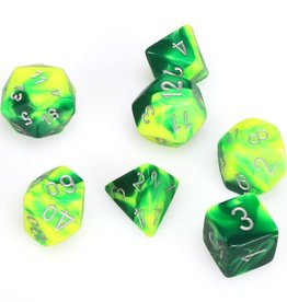 Chessex CHX Gemini Dice: Green-Yellow/Silver Poly 7-Die Set 26454