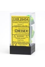 Chessex CHX Gemini Dice: Green-Yellow/Silver Poly 7-Die Set 26454