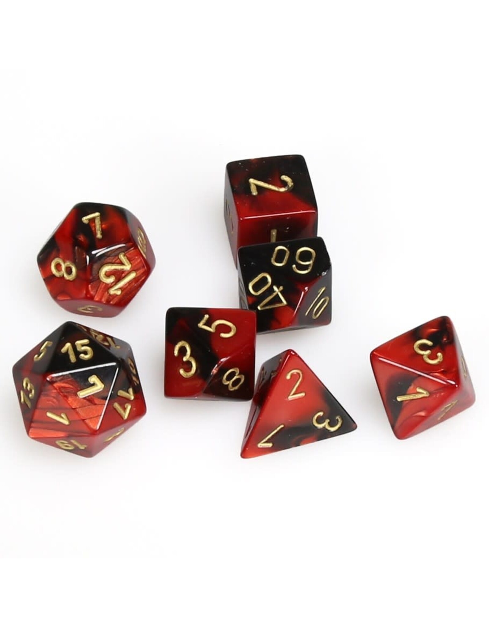 Chessex CHX Gemini Dice: Black-Red/Gold Poly 7-Die Set 26433