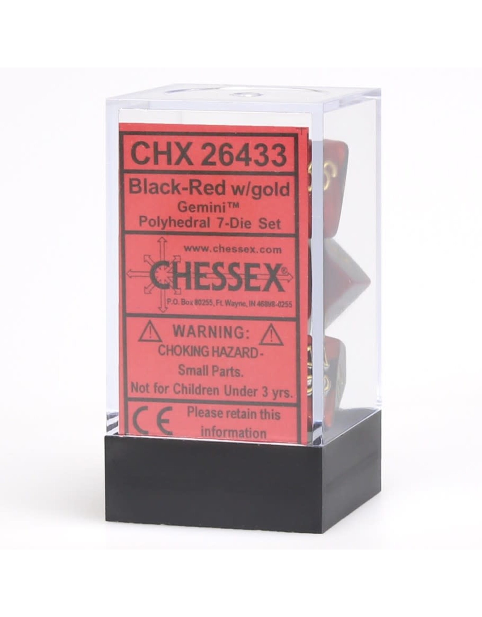 Chessex CHX Gemini Dice: Black-Red/Gold Poly 7-Die Set 26433