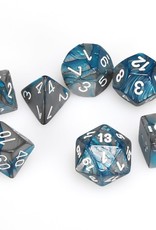 Chessex CHX Gemini Dice: Steel-Teal/White Poly 7-Die Set 26456