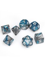 Chessex CHX Gemini Dice: Steel-Teal/White Poly 7-Die Set 26456