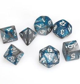 Chessex CHX Gemini Dice: Steel-Teal/White Poly 7-Die Set 26456