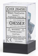 Chessex CHX Gemini Dice: Steel-Teal/White Poly 7-Die Set 26456