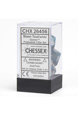 Chessex CHX Gemini Dice: Steel-Teal/White Poly 7-Die Set 26456