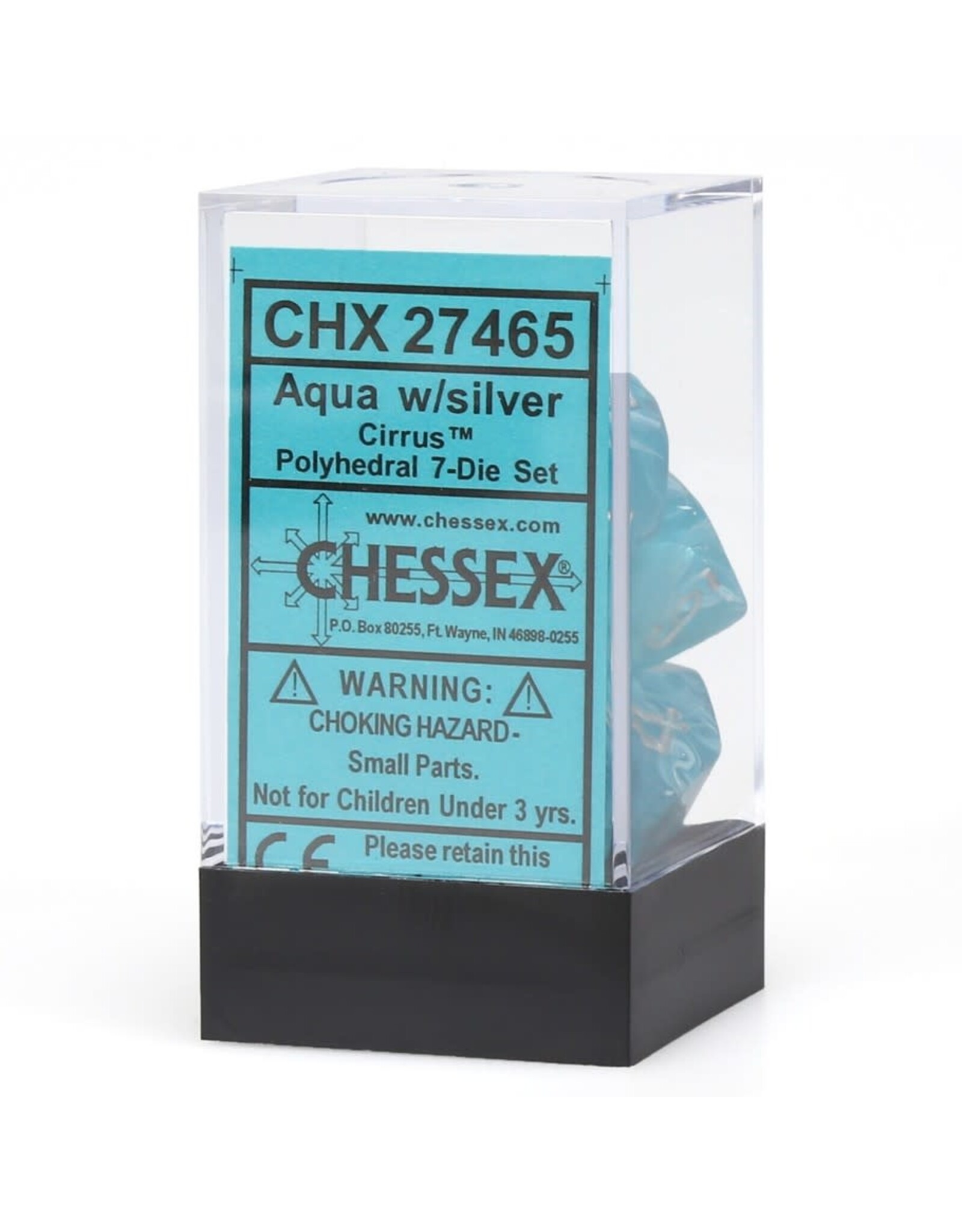 Chessex CHX Cirrus Dice: Aqua/Silver Poly 7-Die Set 27465