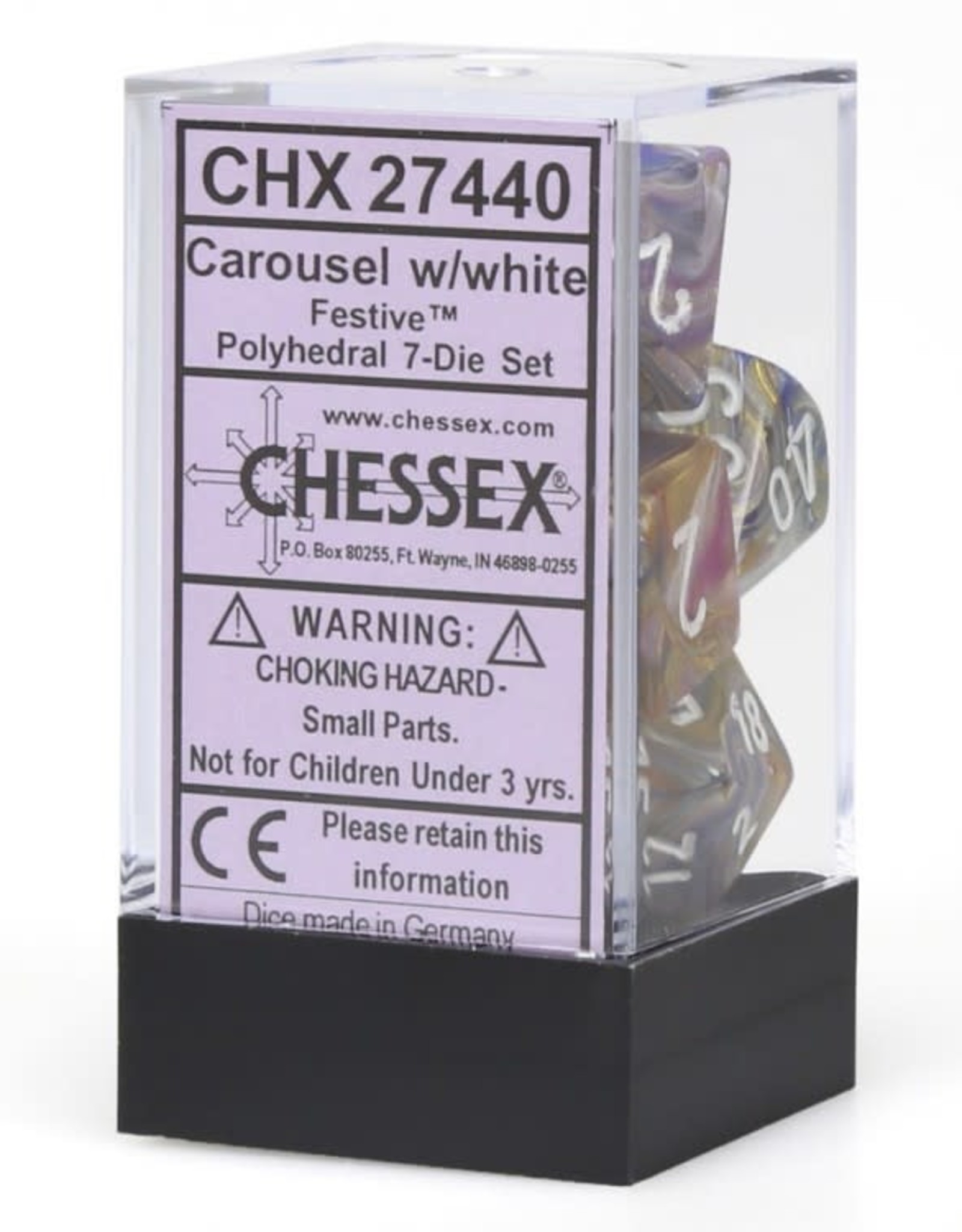 Chessex CHX Festive Dice: Carousel/White Poly 7-Die Set 27440