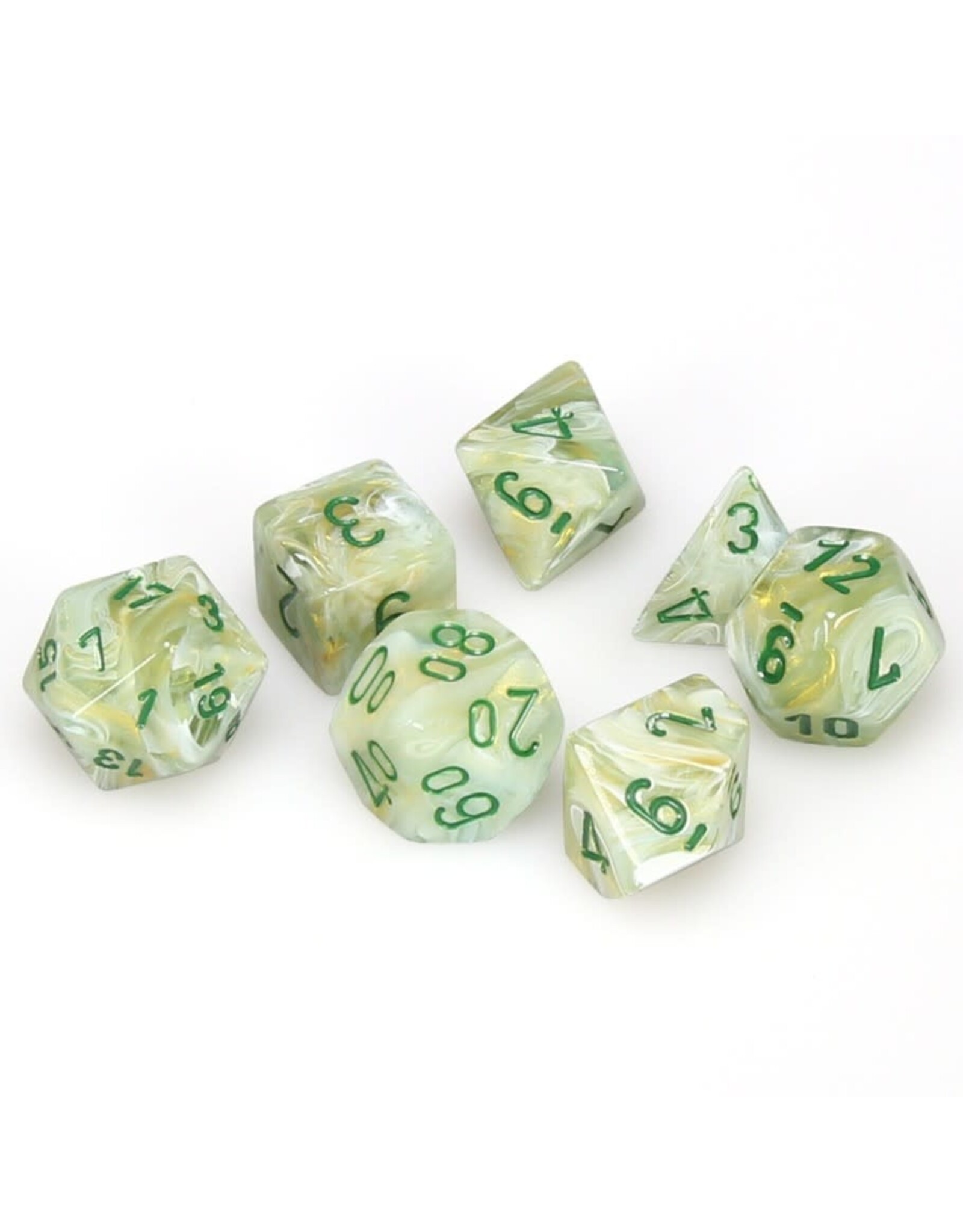 Chessex CHX Marble Dice: Green/Dark Green Poly 7-Die Set 27409