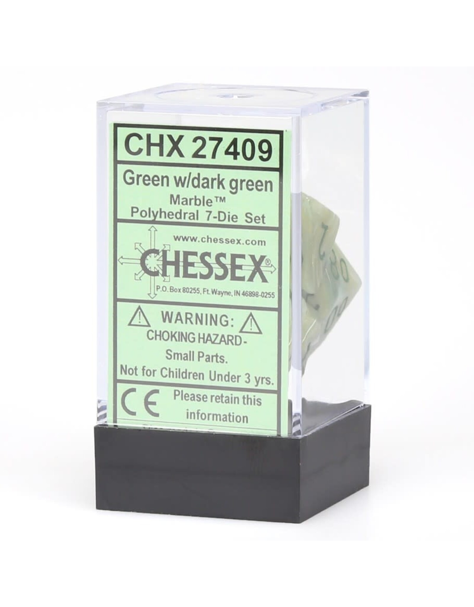 Chessex CHX Marble Dice: Green/Dark Green Poly 7-Die Set 27409