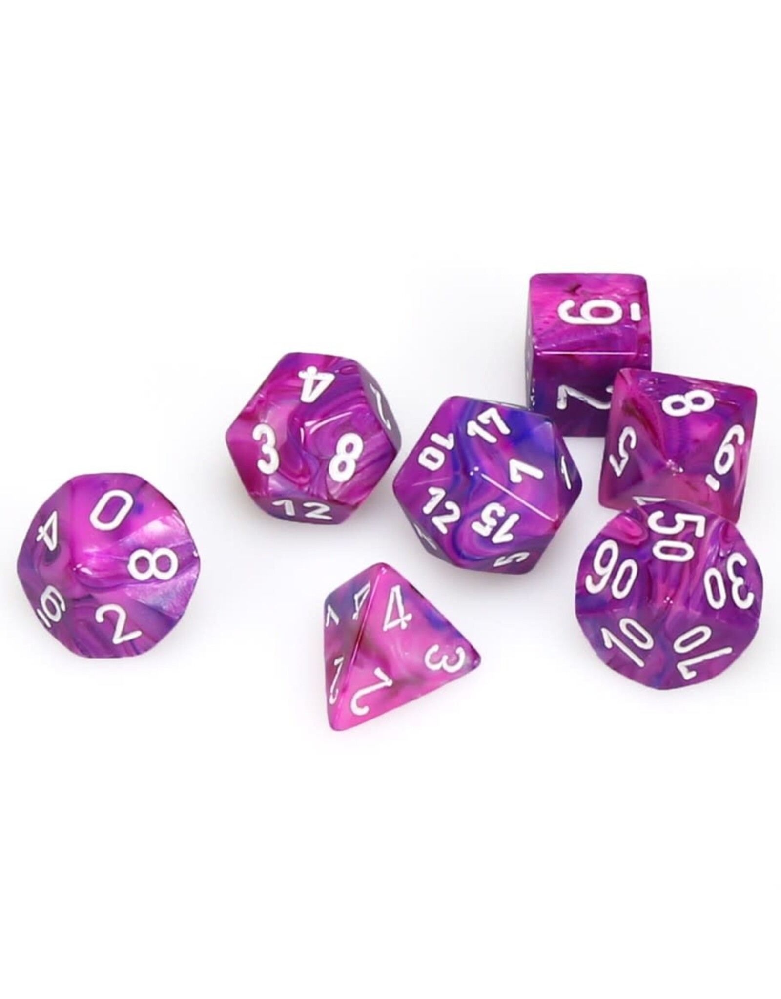 Chessex CHX Festive Dice: Violet/White Poly 7-Die Set 27457