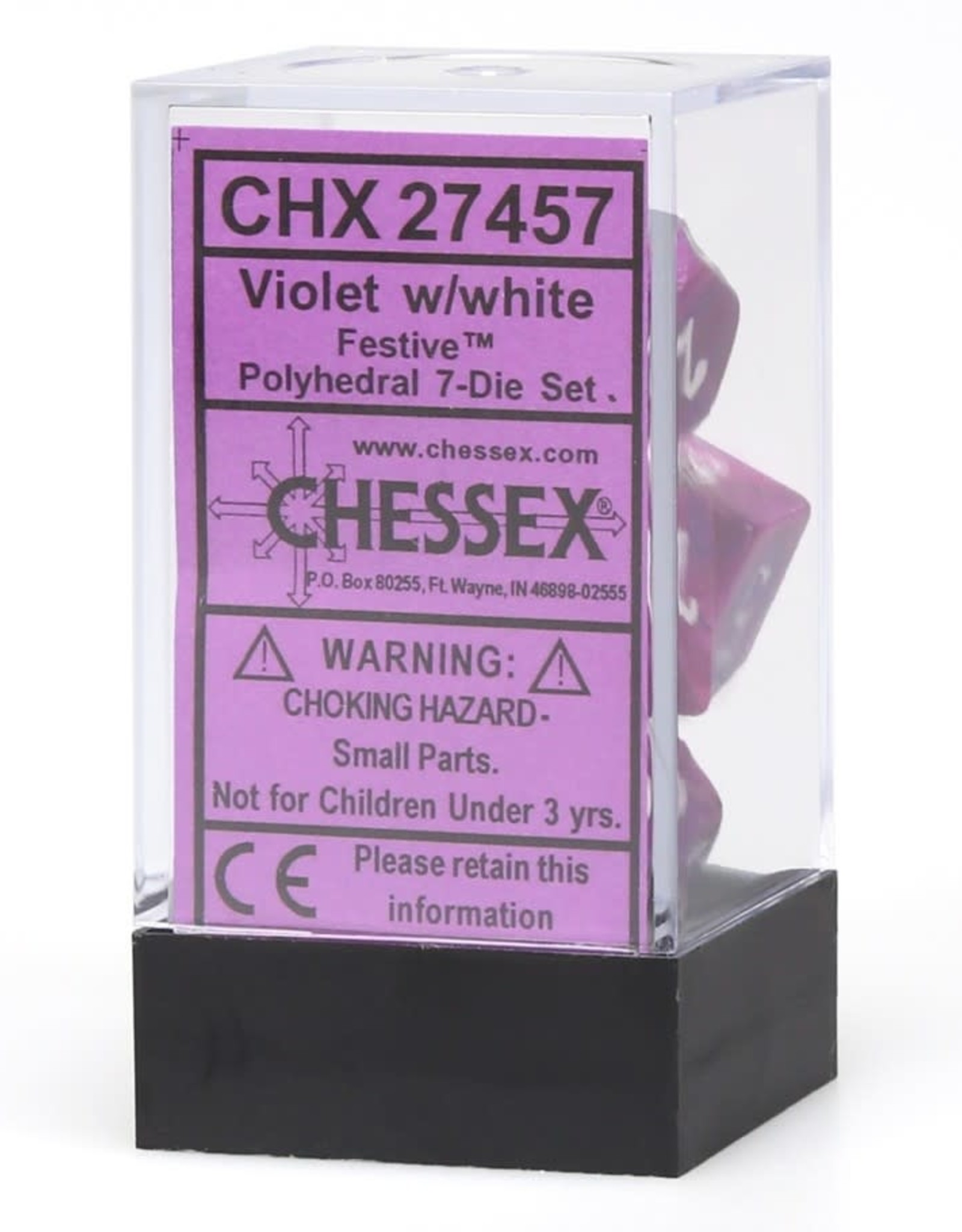 Chessex CHX Festive Dice: Violet/White Poly 7-Die Set 27457