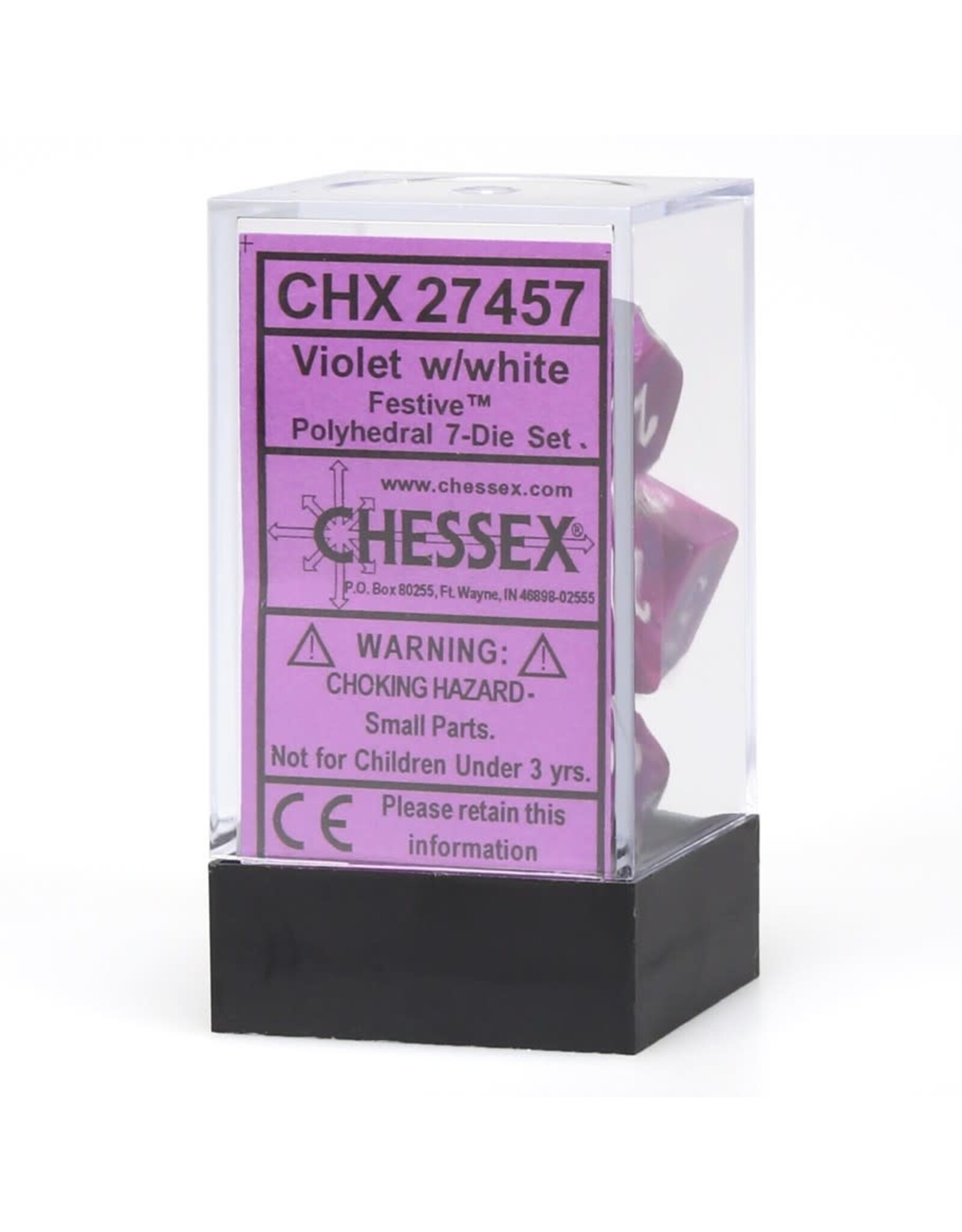 Chessex CHX Festive Dice: Violet/White Poly 7-Die Set 27457