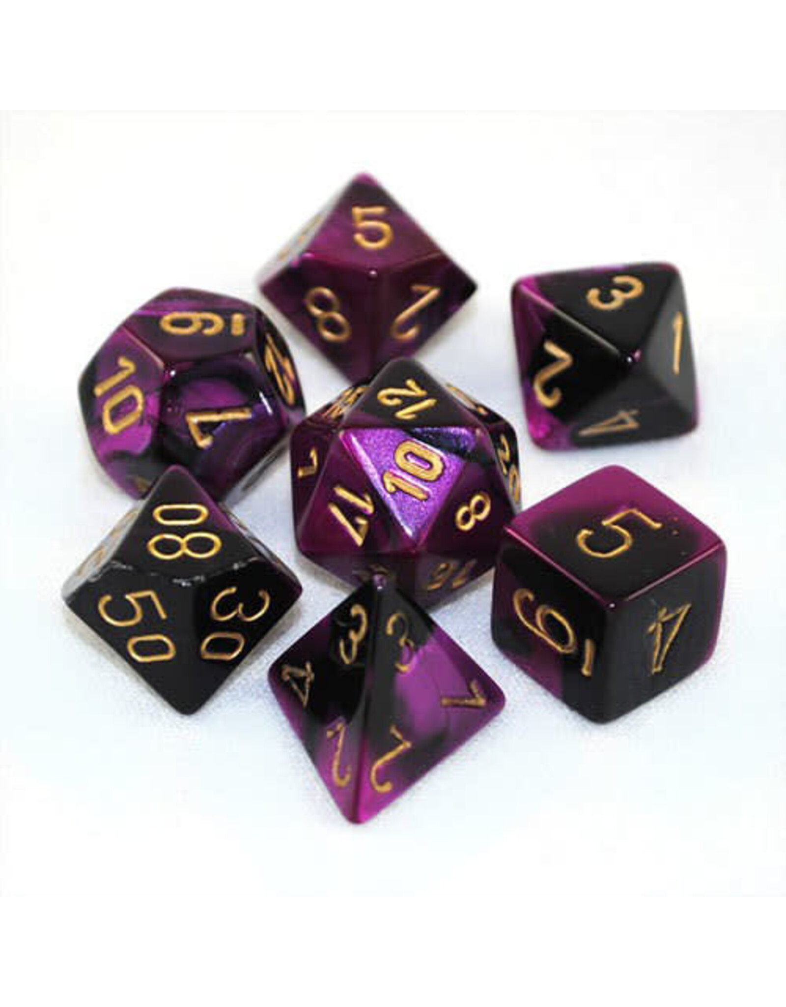 Chessex CHX Gemini Dice: Black-Purple/Gold Poly 7-Die Set 26440