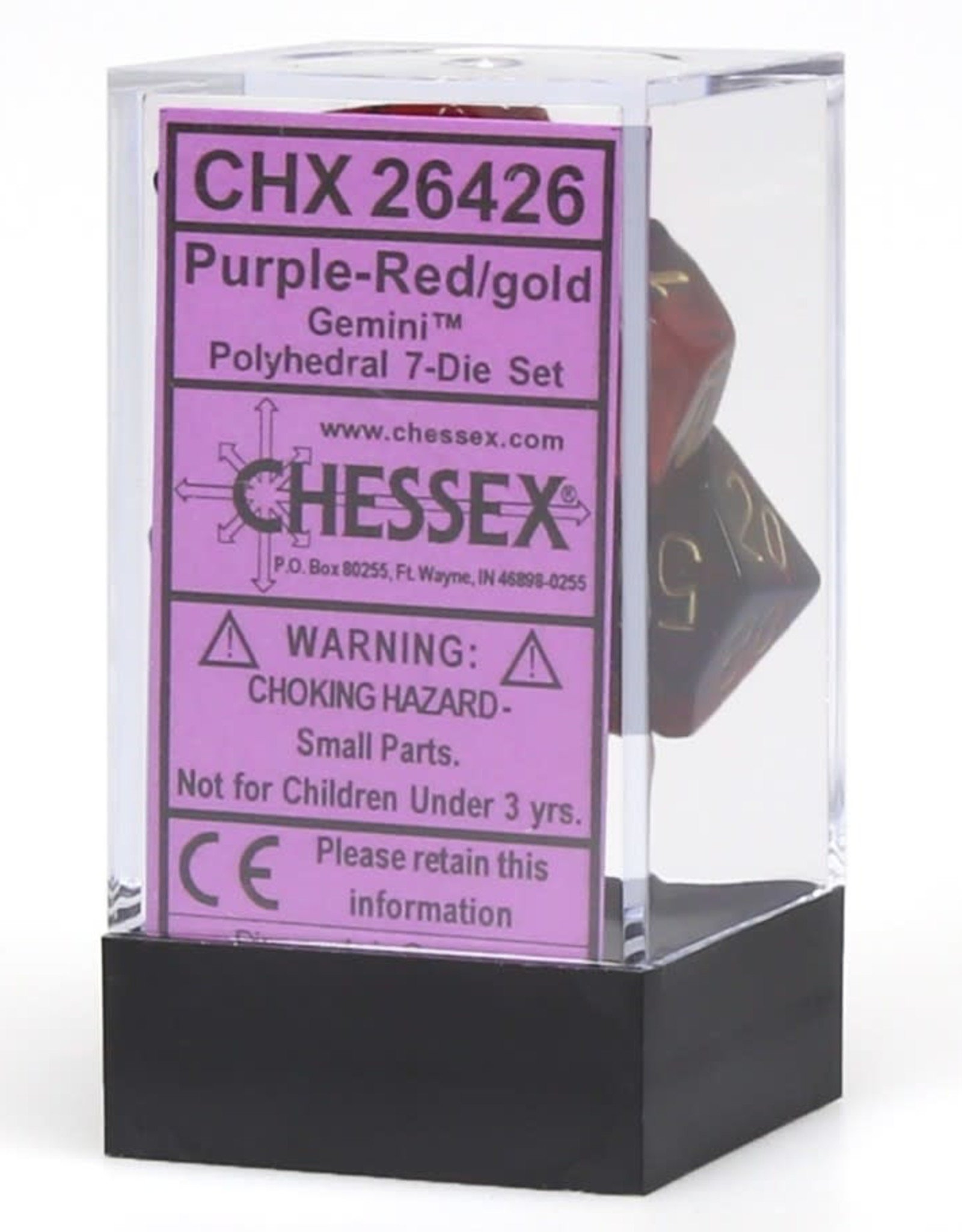 Chessex CHX Gemini Dice: Purple-Red/Gold Poly 7-Die Set 26426