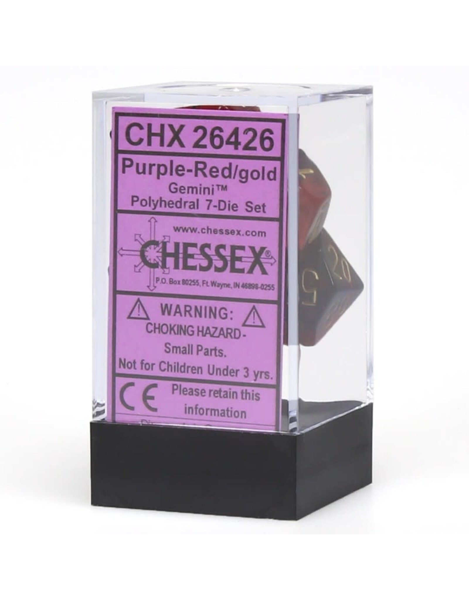 Chessex CHX Gemini Dice: Purple-Red/Gold Poly 7-Die Set 26426