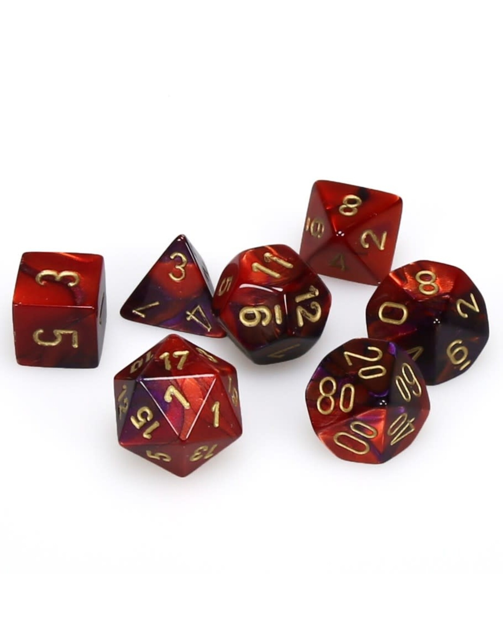 Chessex CHX Gemini Dice: Purple-Red/Gold Poly 7-Die Set 26426