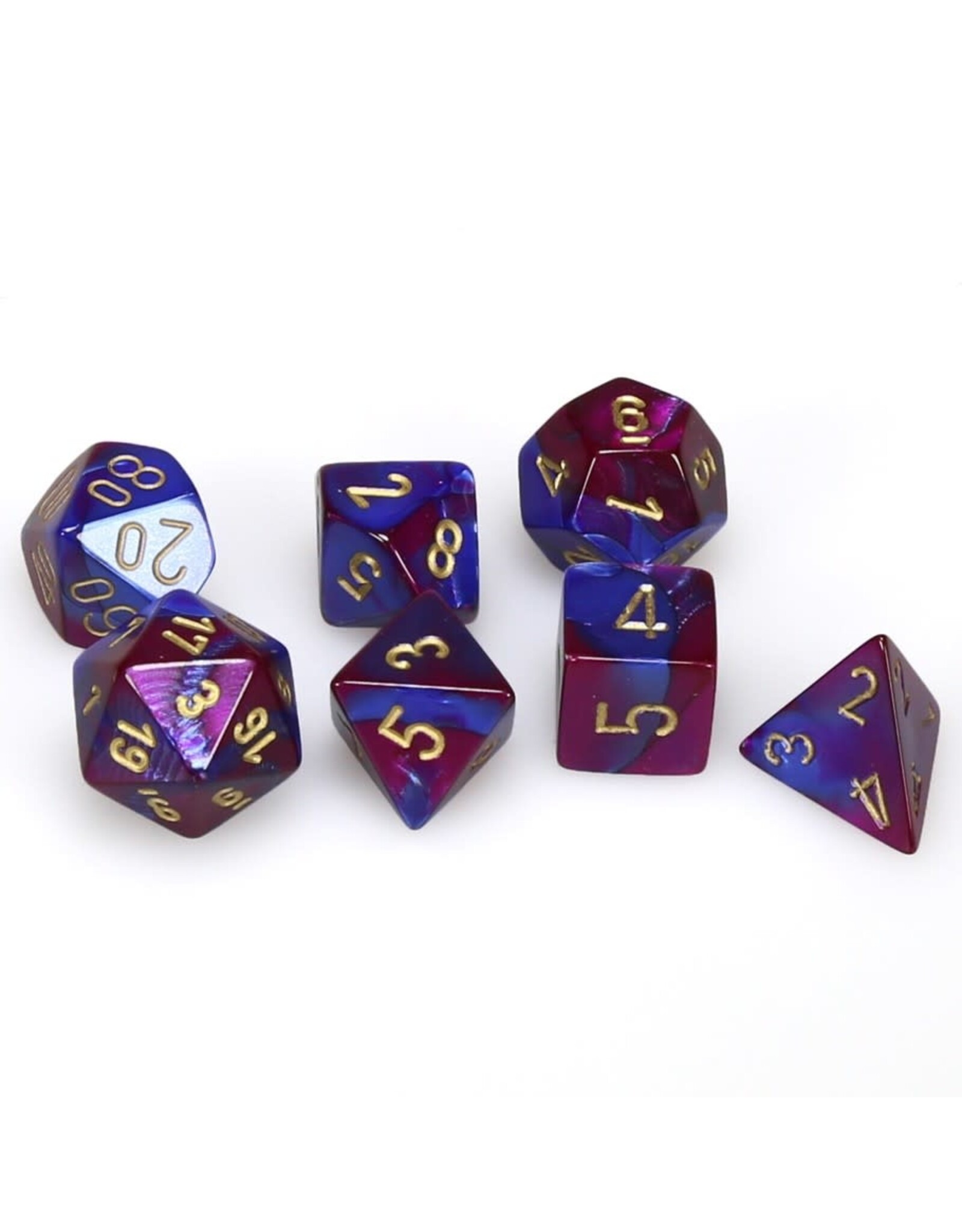 Chessex CHX Gemini Dice: Blue-Purple/Gold Poly 7-Die Set 26428