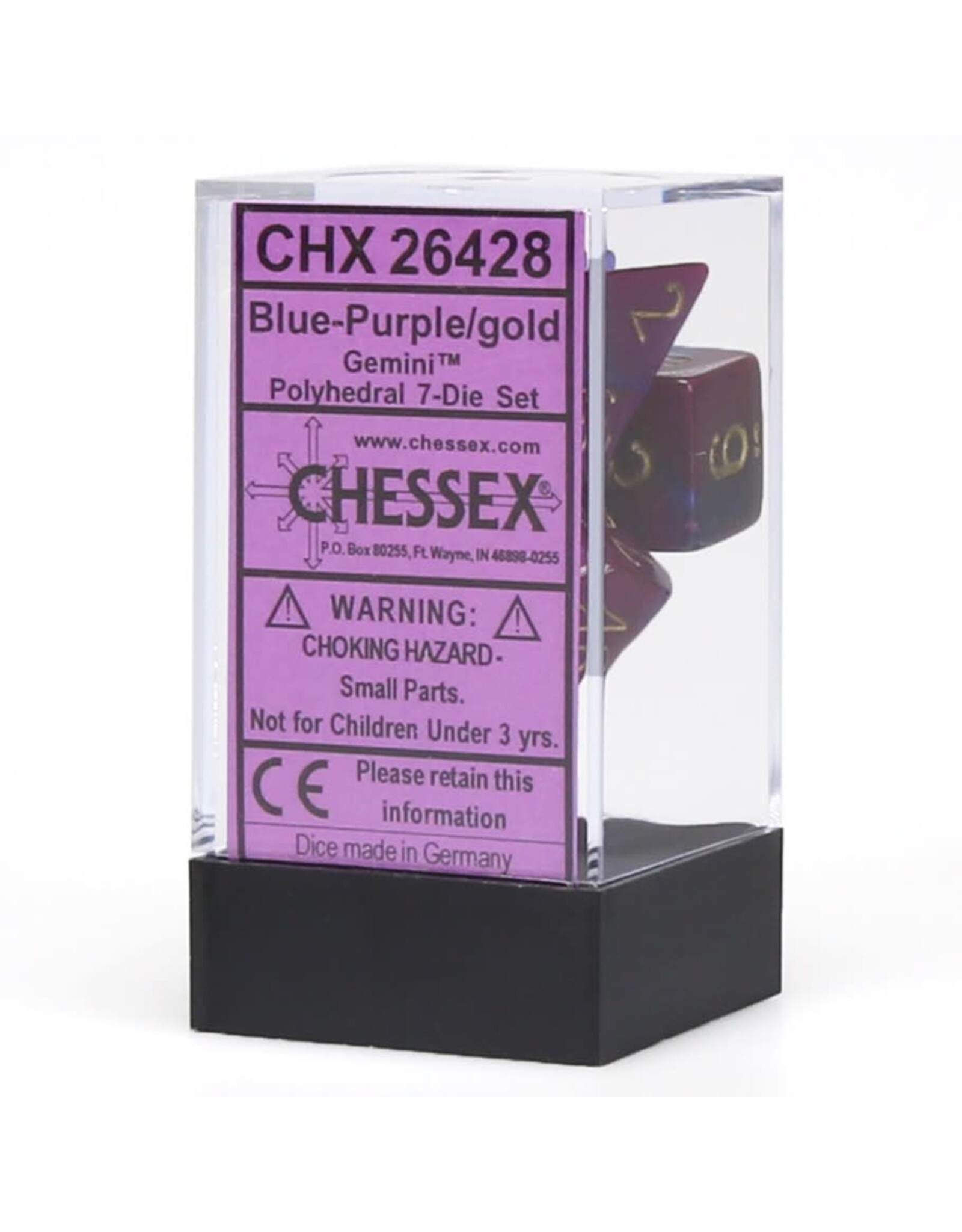 Chessex CHX Gemini Dice: Blue-Purple/Gold Poly 7-Die Set 26428