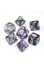 Chessex CHX Gemini Dice: Purple-Steel/White Poly 7-Die Set 26432