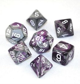 Chessex CHX Gemini Dice: Purple-Steel/White Poly 7-Die Set 26432