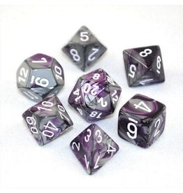 Chessex CHX Gemini Dice: Purple-Steel/White Poly 7-Die Set 26432