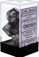 Chessex CHX Gemini Dice: Purple-Steel/White Poly 7-Die Set 26432
