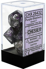 Chessex CHX Gemini Dice: Purple-Steel/White Poly 7-Die Set 26432