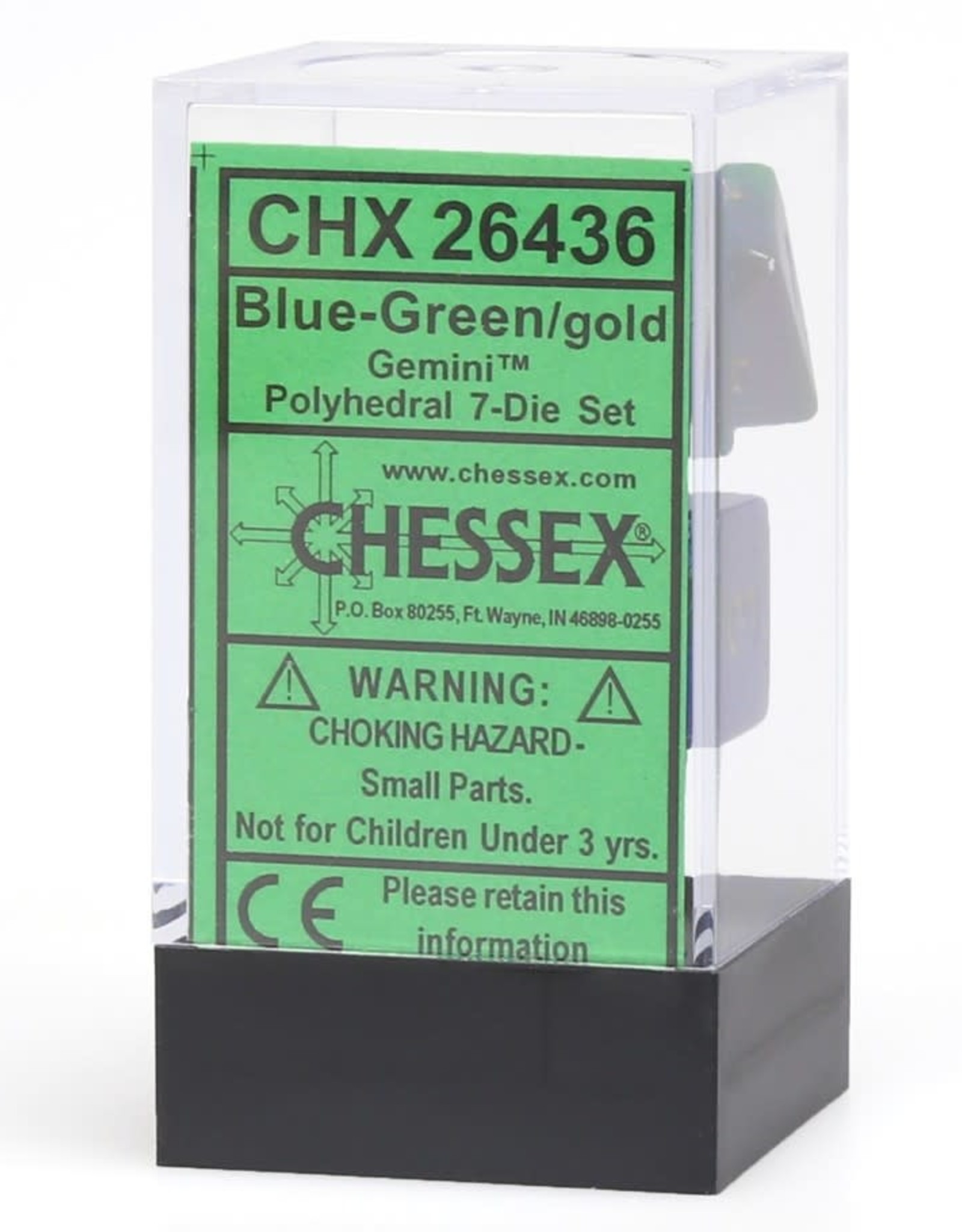 Chessex CHX Gemini Dice: Blue-Green/Gold Poly 7-Die Set 26436