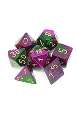 Chessex CHX Gemini Dice: Green-Purple/Gold Poly 7-Die Set 26434