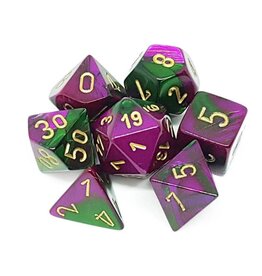 Chessex CHX Gemini Dice: Green-Purple/Gold Poly 7-Die Set 26434