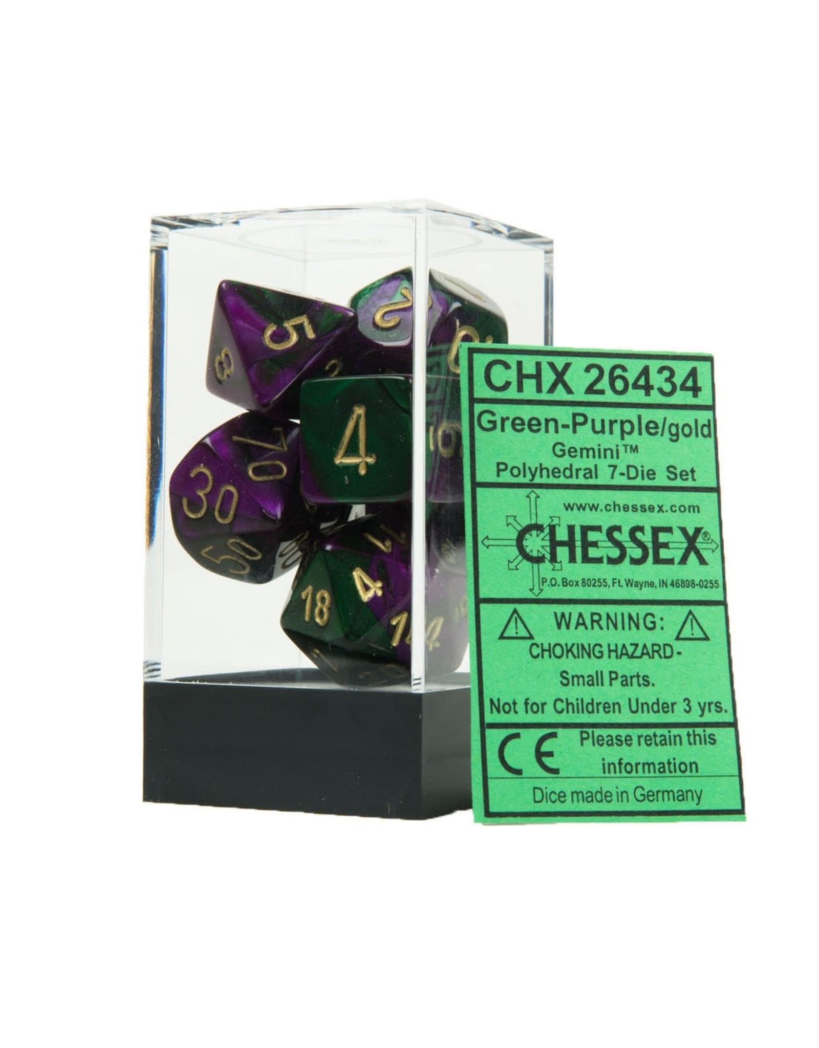 Chessex CHX Gemini Dice: Green-Purple/Gold Poly 7-Die Set 26434
