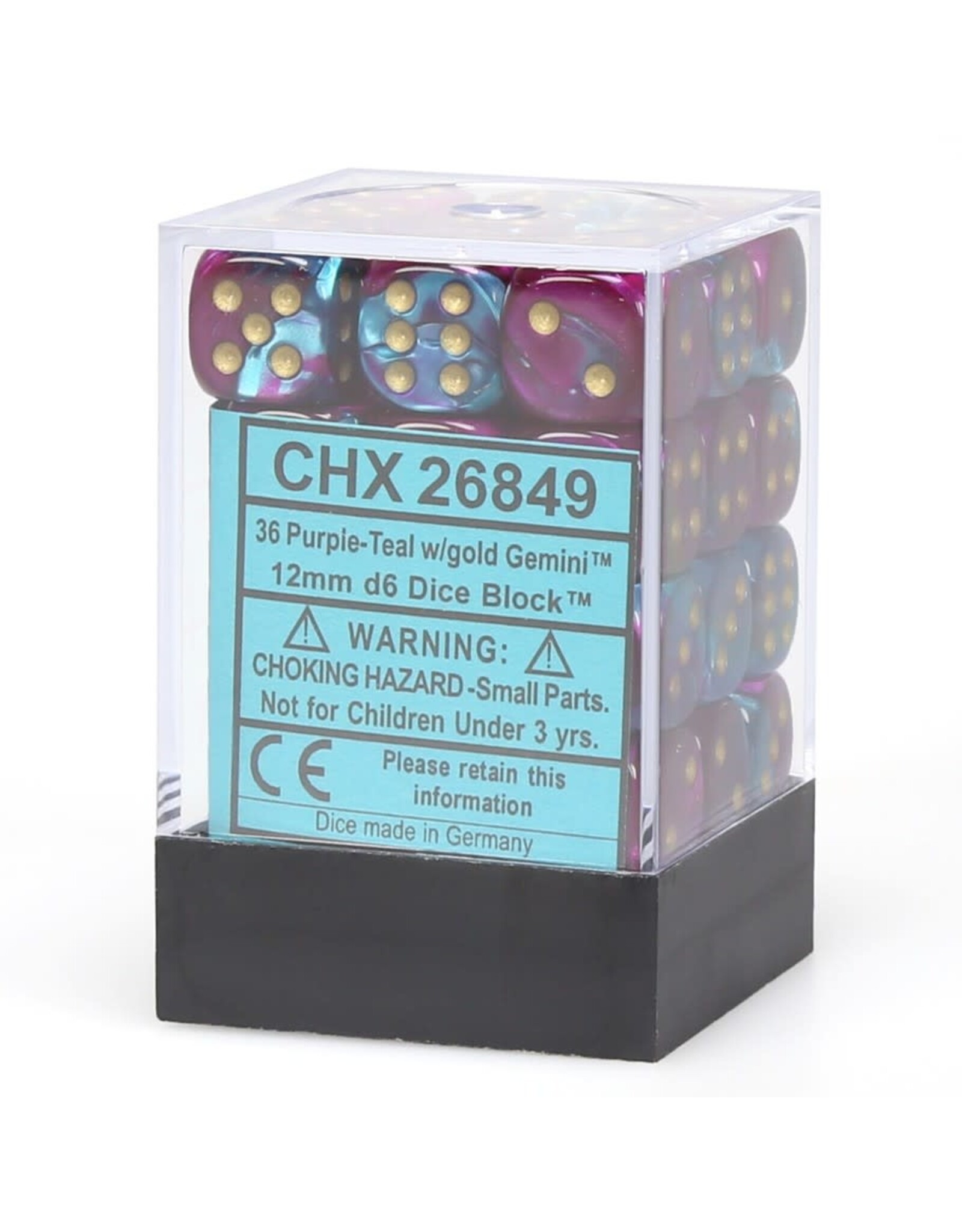 Chessex CHX Gemini Dice: Purple-Teal/Gold 12mm d6 Block (36ct) 26849