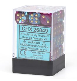 Chessex CHX Gemini Dice: Purple-Teal/Gold 12mm d6 Block (36ct) 26849