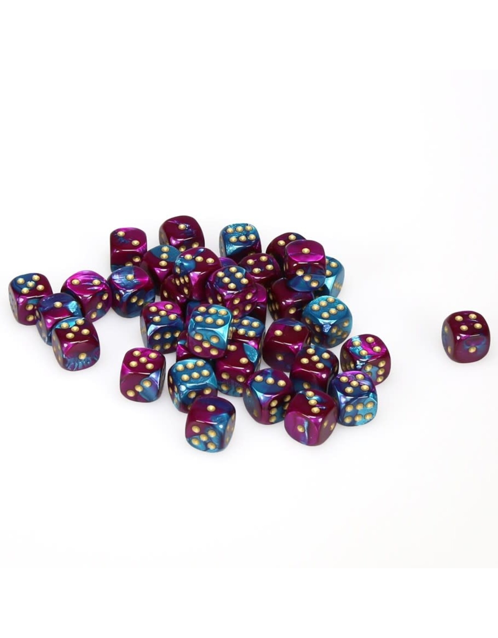 Chessex CHX Gemini Dice: Purple-Teal/Gold 12mm d6 Block (36ct) 26849