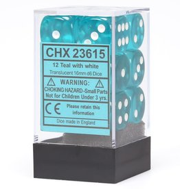 Chessex CHX Translucent Dice: Teal/White 16mm d6 Block (12ct) 23615