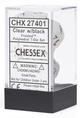 Chessex CHX Frosted Dice: Clear/Black Poly 7-Die Set 27401
