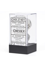 Chessex CHX Frosted Dice: Clear/Black Poly 7-Die Set 27401