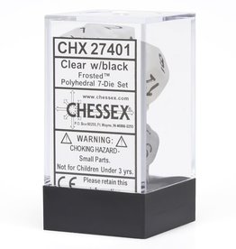 Chessex CHX Frosted Dice: Clear/Black Poly 7-Die Set 27401