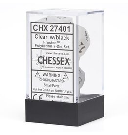 Chessex CHX Frosted Dice: Clear/Black Poly 7-Die Set 27401