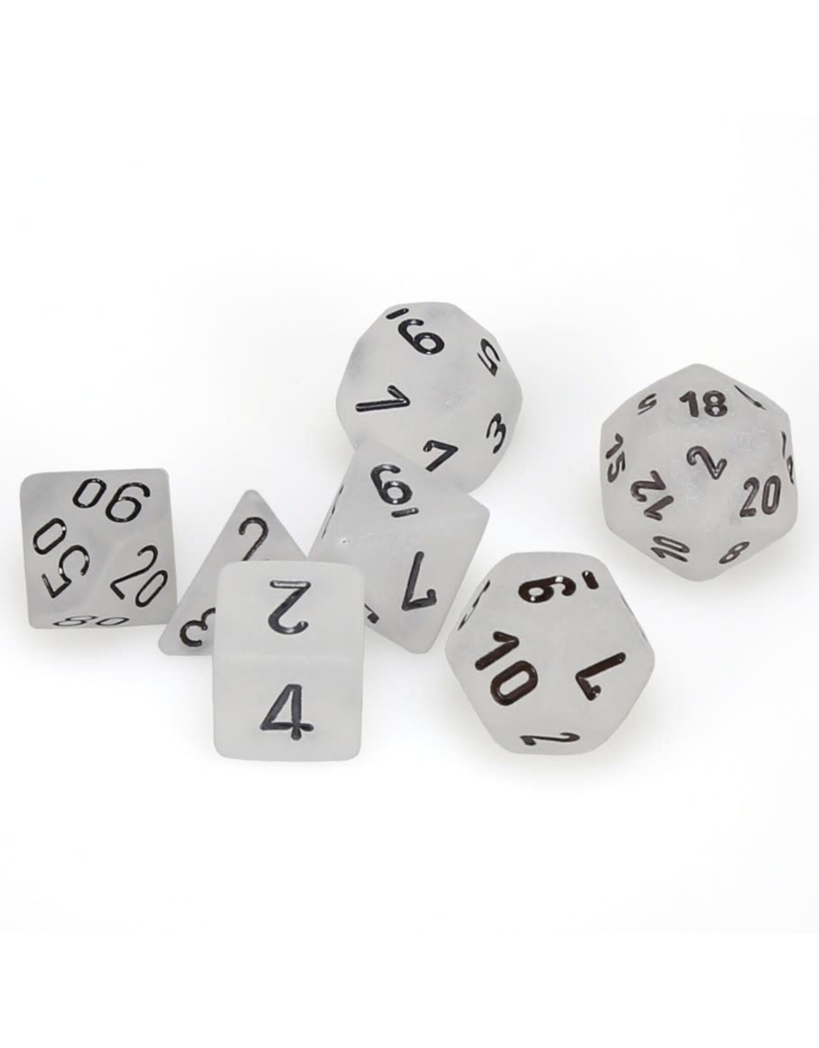 Chessex CHX Frosted Dice: Clear/Black Poly 7-Die Set 27401