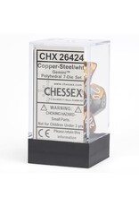 Chessex CHX Gemini Dice: Copper-Steel/White Poly 7-Die Set 26424