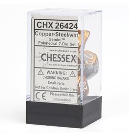 Chessex CHX Gemini Dice: Copper-Steel/White Poly 7-Die Set 26424