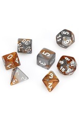 Chessex CHX Gemini Dice: Copper-Steel/White Poly 7-Die Set 26424