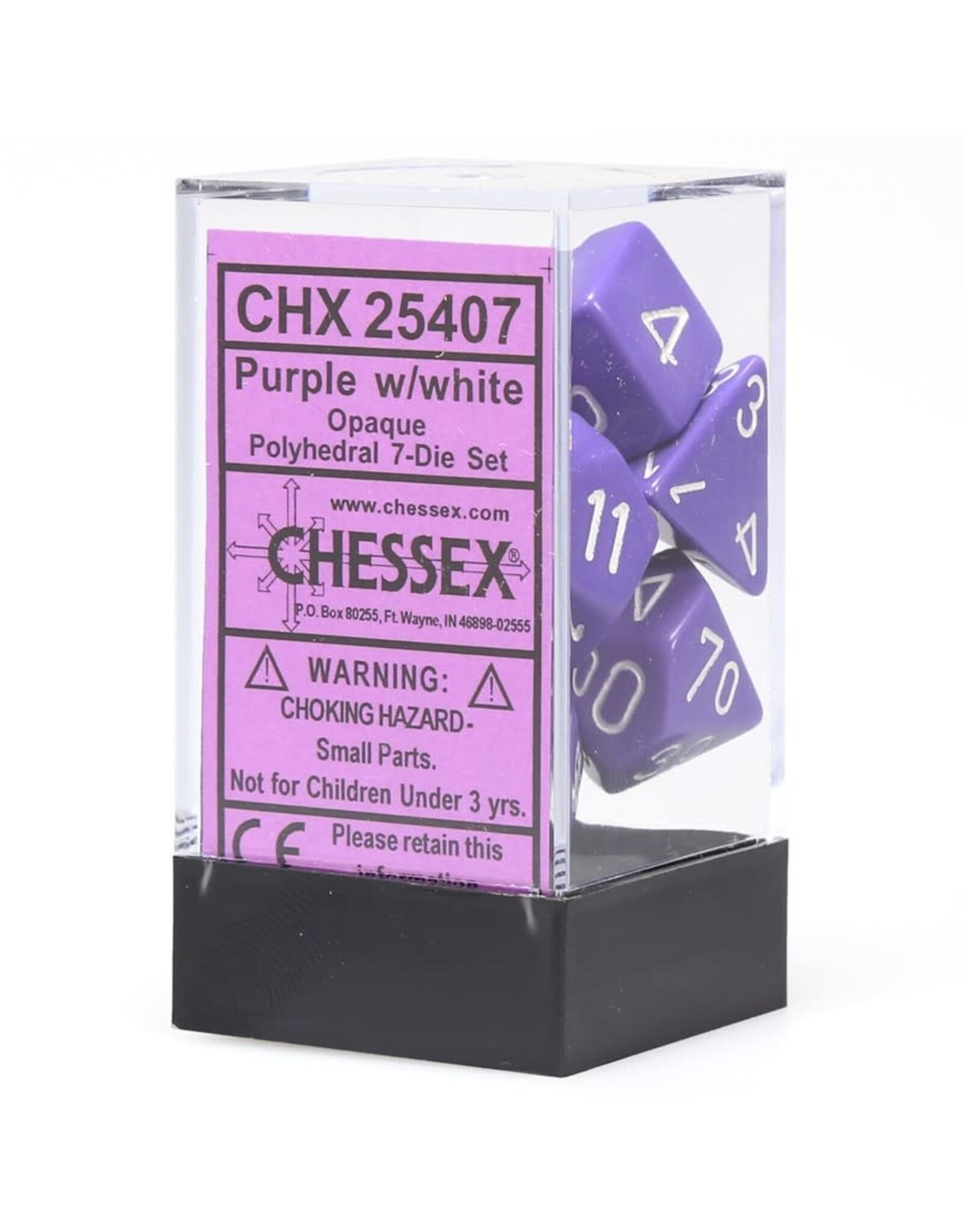 Chessex CHX Opaque Dice: Purple/White Poly 7-Die Set 25407